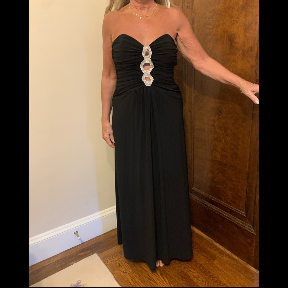 NWT Classic strapless black gown with crystal embellishments and cutouts